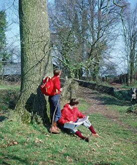 Luccombe: Two hikers, Horner Water, Luccombe, Exmoor