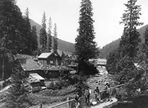 Belong: Hikers at the Wurzhutte at Spitzingsee, around 1890