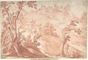 Aureliano: Hilly Landscape with Three Figures, 1675?1749
