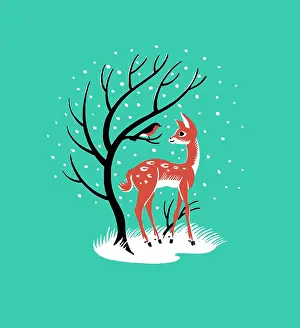 Hinds: Hind with Robin in the Snow 2-colour design