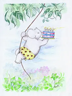 Hippo: Hippo Tarzan with birthday cake