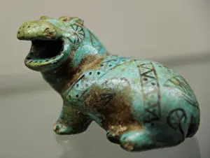 Showcase: Hippopotamus. Egyptian faience. Egypt