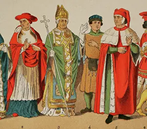 Mitre: History of Italy. 1300. From left to right: cardinal