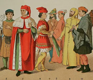 1300s: History of Italy. 1300. From left to right: citizen