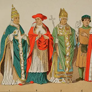 Mitre: History of Italy. 1300. From left to right: Pope