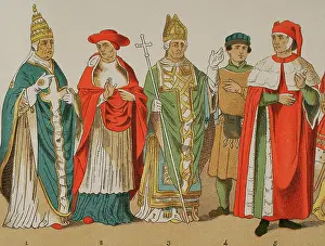 Mitre: History of Italy. 1300. From left to right: Pope