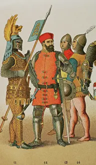 Knee: History of Italy. 1300. From left to right: warriors