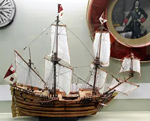 Latvia: History of navigation. Medieval boat. Art model. Museum of H