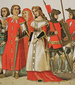 1300s: History of Spain. 1300. From left to right: noblemen