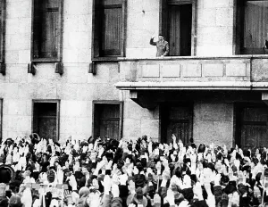Gruss: Hitler on the balcony of the 5th anniverary of the seizure o