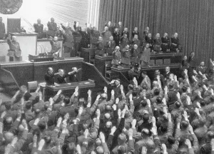 Adjutant: Hitler and Goering when entering a Reichstag session in the