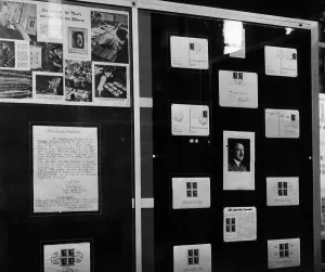Repeated: Hitler stamp in an exhibition in Berlin, 1937