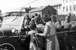 Stops: Hitler stops his car on a trip through Germany