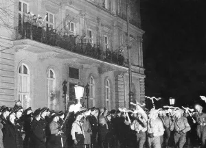 Forcible: Hitler at a torchlight procession in Munich, 1933