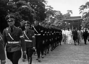 Tenno: Hitler Youth group at the Meiji Shrine in Tokyo, 1938