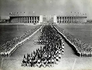 Sportive: Hitler Youth in sporting event outside a stadium, Berlin