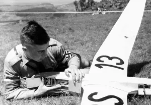 Flyers: HJ member with model airplane, 1938