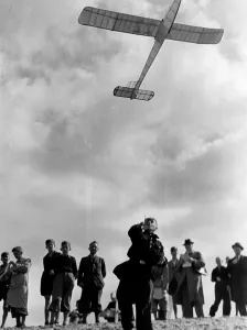 Premilitary: HJ member with model airplane, 1940