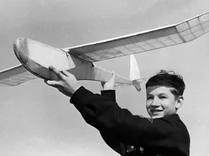 Premilitary: HJ member with model airplane, 1940