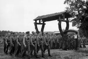 Trainers: HJ members march in a military training camp, 1942