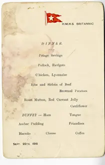 HMHS Britannic - dinner menu, WW1