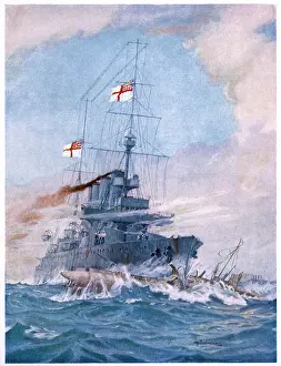 Duff: HMS Birmingham rams U-15 1914, during WWI