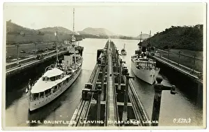 Danae: HMS Dauntless leaving Miraflores locks, Panama Canal
