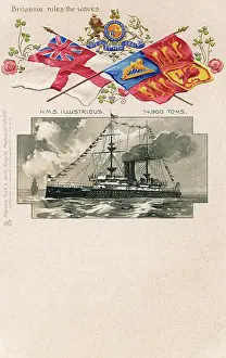 Tonnes: HMS Illustrious - Patriotic British Naval postcard