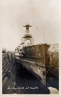 Prow: HMS Marlborough in dry dock in Malta