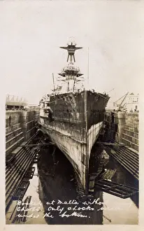 Prow: HMS Marlborough in dry dock in Malta
