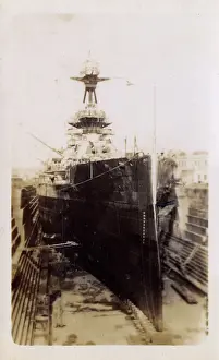 Prow: HMS Marlborough in dry dock in Malta