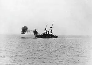 Bombarding: HMS Redoubtable bombarding off coast of Flanders, WW1