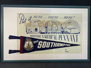 Ticehurst: HMS Southampton, British nautical pennant, framed
