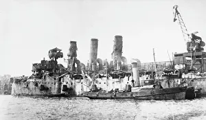 Vindictive: HMS Vindictive after Zeebrugge Raid, Belgium, WW1