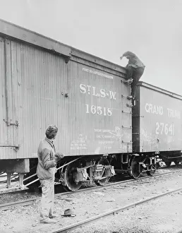Freight: Hobo Climbing Box Car, 20th Century
