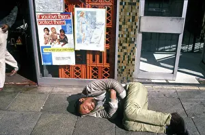 Destitution: Hobo sleeping in the streets of Hillbrow