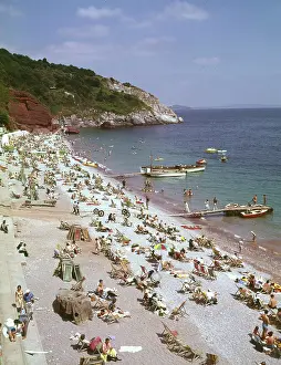 Babbacombe: Holidaymakers at Babbacombe Beach, Torquay, Devon