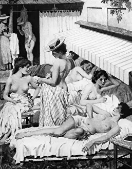 Scarves: Holidaymakers sunbathing, around 1900