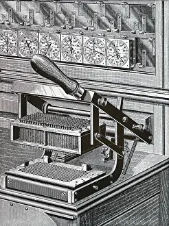 Circuit: Hollerith tabulator. Close-up of the circuit closing press