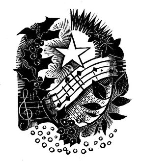 Illustrating: Holly, ivy, music, and star