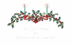 Sprays: Holly sprays with two lighted candles