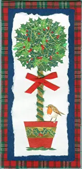 Mclaughlin: Holly tree in a Christmas pot with a robin
