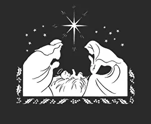 Prays: Holy Baby in Crib