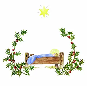 Ockenden: Holy Child in Crib with holly