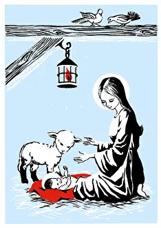 Three Colour: Holy Mother and Child with a lamb