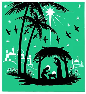 Haywood: The Holy Stable with palm trees and birds
