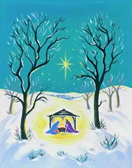 Nativity: Holy Stable in Snow