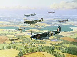 Spitfires: Home to Roost ' Spitfires over countryside