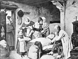 Examination: Home visit of a doctor, around 1890