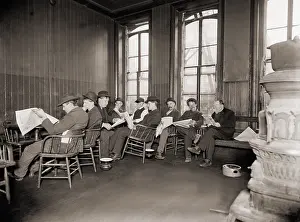 Dime: Homeless men in the reading room of a dime ?